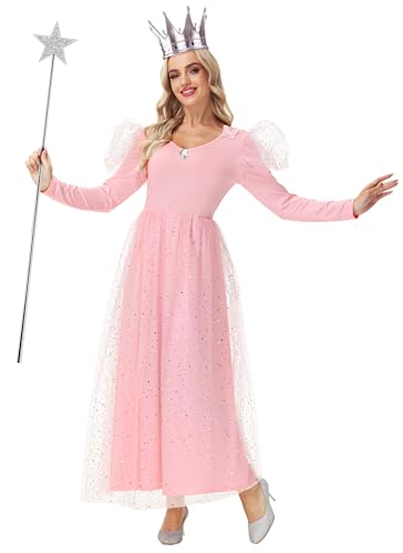 Remimi Halloween-Hexenkostüm für Damen, Kind, Galinda-Film, Cosplay, Outfits, Puffärmel, Rosa, Prinzessinnenkleid, Größe S von Remimi