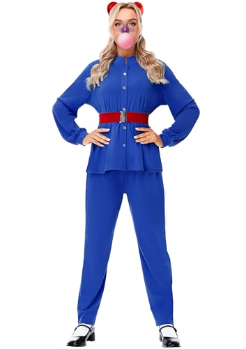Remimi Halloween-Kostüm für Damen, Kaugummi-Gewinner-Kostüm, Cosplay, blaues Hemd und Hose mit Gürtel, Blau, XL von Remimi