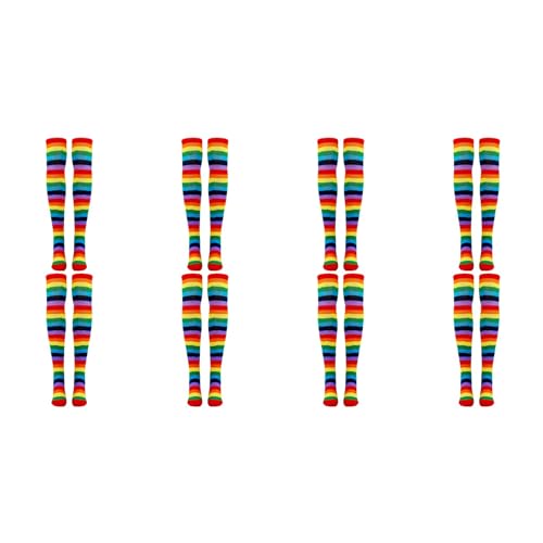 Remingtape 8X Regenbogengestreifte Socken ÜBer Dem Knie Clown Gestreiftes Kostüm Hohe Strümpfe für Halloween Cosplay Partys von Remingtape
