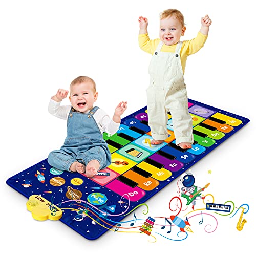 RenFox Musikmatte für Kinder, Piano Matte, Klaviermatte, Baby Spielzeug ab 1, Musikmatte mit 10 Liedern & 20 Tasten, 8 Instrumenten, Lernspielzeug Geschenke für Baby Jungen Mädchen ab1 2 Jahre von RenFox