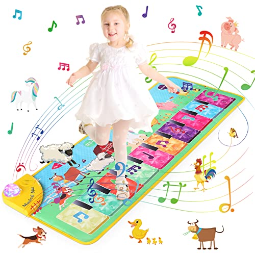 RenFox Piano Matte, Spielzeug ab 1 2 3 4 5 Jahre, Klaviermatte Musikmatte Tanzmatte für Kinder, Kindertanzmatten mit 10 Tasten & 27 Sounds, Lernspielzeug Geschenke für Baby Jungen Mädchen von RenFox