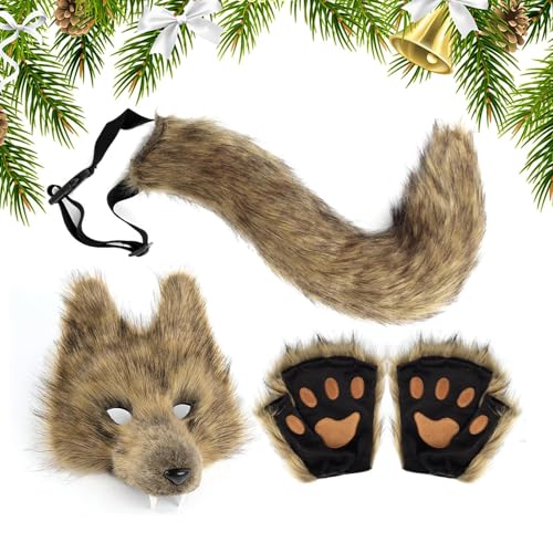 Renchey Wolf Kostüm Set | Halloween Wolf Verkleidungsset | Damen Tier Kostüm Outfit für Rollenspiel Bühnenauftritt | Maskerade Weihnachten Halloween Cosplay von Renchey