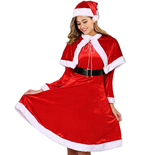 ReneeCho Frauen-Weihnachtsmann-Kostüm, Mrs-Claus-Kleid, rot, Übergröße XL von ReneeCho