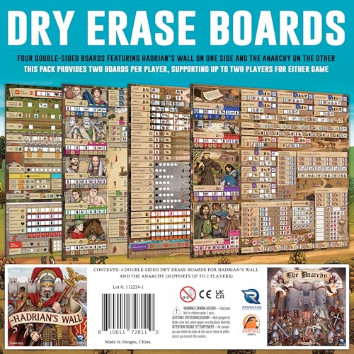 Renegade Games: Hadrian's Wall & The Anarchy - Dry Erase Boards - 4 doppelseitige wiederverwendbare Tafeln, Strategie-Euro-Spiel-Zubehörpaket, Garphill Games Renegade Games: Hadrian's Wall & The Anarchy - Dry Erase Boards - 4 doppelseitige wiederverwendbare Tafeln, Strategie-Euro-Spiel-Zubehörpaket, Garphill Games von Renegade Game Studios