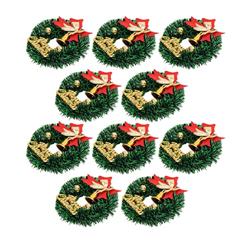 Rengu Puppenhaus-Girlande, Kunststoff, 10 Stück, Mini-Weihnachtskranz, Gute Dekoration, Exquisit mit Schleife und Glocke für Puppenhaus Im Maßstab 1/12 1/6 von Rengu