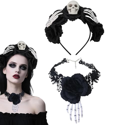 Renopfect Halloween Goth Stirnband | Gothic Schwarzer Kopfschmuck Spitzenchoker Set - Weiches Vintage Halloween Zubehör Für Kostümfeste Und Bühnenauftritte Renopfect Halloween Goth Stirnband | Gothic Schwarzer Kopfschmuck Spitzenchoker Set - Weiches Vintage Halloween Zubehör Für Kostümfeste Und Bühnenauftritte von Renopfect