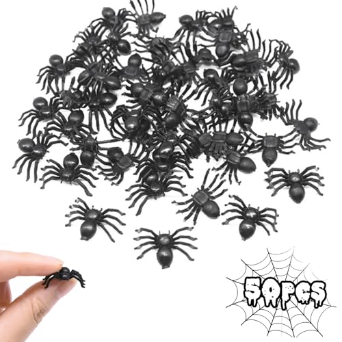 Renopfect Halloween-Spinnen, kleine Spinnen - 50X gruselige Spinnen-Requisiten | Halloween-Streich-Requisite, Scherzspielzeug, gruseliges Streichspielzeug für Innen- und Außendekoration von Renopfect