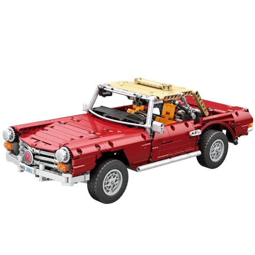Reobrix 11005 Vintage 280SL Rennwagen-Bauset Klemmbausteine, Sport-Rennwagen, Modellauto-Kits, Geschenke für Kinder und Erwachsene, kompatibel mit Lego (1578 Teile) (Ohne Motor) von Reobrix
