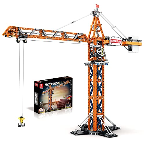 Reobrix 22013 Technic Turmdrehkran Ferngesteuerter Klemmbausteine, 14 Jahre+, 1288 PCS MOC Bausteine, lustiges Spielzeug Auto, besonderes Geschenk für Jugendliche und Erwachsene, kompatibel mit Lego von Reobrix