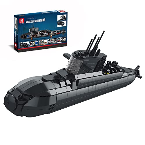 Reobrix 800 Strategisches Atom-U-Boot Bausteine, Militärschiff Bausatz mit nachgebildetem Echolot und Torpedorohren, Gebaut Spielzeug Für Kinder Erwachsene, 1498 PCS Klemmbausteine von Reobrix