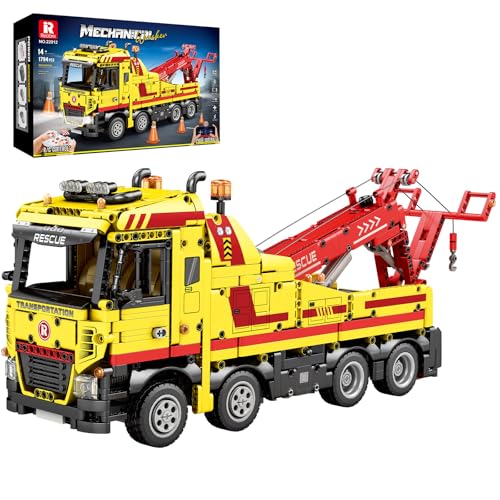 Reobrix Abschleppwagen-Bausteine ​​22012, Baufahrzeug-Modellbausatz für Erwachsene, Mechanisches Rettungsfahrzeug, RC-Kranspielzeug mit Multifunktionsschaltern, Geschenke für Jungen ab 14+, 1794 Teile von Reobrix