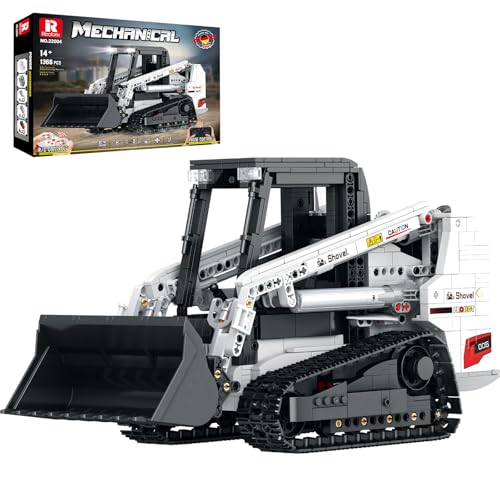 Reobrix RC Bobcat Kompaktlader, Baustein-Spielzeug mit Fahrerhaus-Licht, Ingenieur-Tracking-Fahrzeug, robustes Hobby für Erwachsene, 22004, mechanischer Baustein, Geschenk für Kinder, Jungen ab 14 von Reobrix