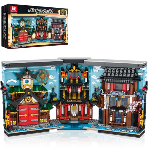 Reobrix Buchstützen-Bauset mit Licht, Buchecken-Bauset, japanischer Stil, Hausarchitektur-Set 66029, Bücherregal, Heimdekoration, 2850-teiliges Buchecken-Modellbausatz, Geschenk für Jungen, Mädchen ab von Reobrix