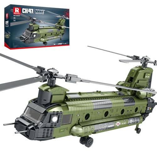 Reobrix CH-47 Hubschrauber Bausatz, Militärhubschrauber Spielzeugflugzeug Modellbausatz 33031, Ausstellungsstück oder Sammlerstück für das Homeoffice, ideales Flugzeug Spielzeuggeschenk für Erwachsene von Reobrix
