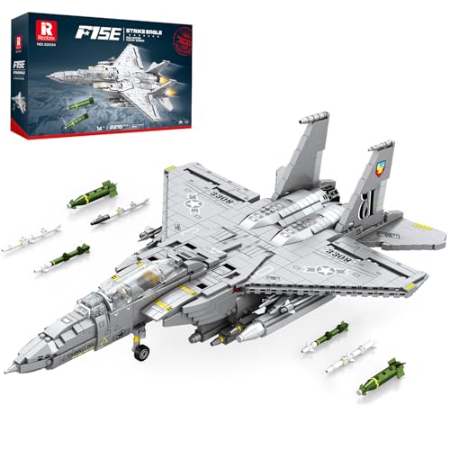 Reobrix F-15E Fighter Jet Bausets für Erwachsene, Militärjäger Bomber Display Modell 33034, Strike Eagle Militärflugzeug Sammelset, Spielzeug Geschenke für Luftfahrtfans Jungen Mädchen ab 14 Jahren von Reobrix