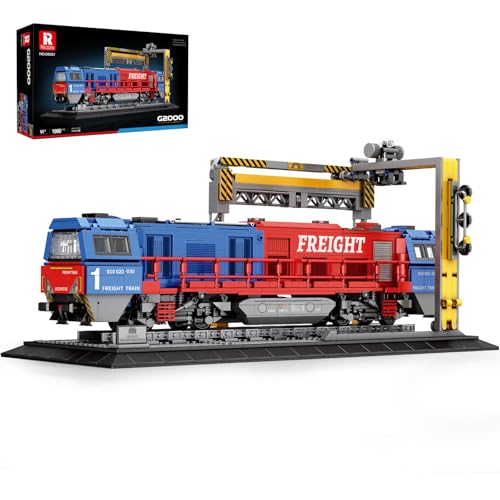 Reobrix G2000 Güterzug Bausets mit Sockel, Lokomotive City Truck Modellbausatz 66021, Modell für erwachsene Autoliebhaber, Geschenkideen für Mädchen und Jungen, Heimdekoration, 1980 Teile von Reobrix