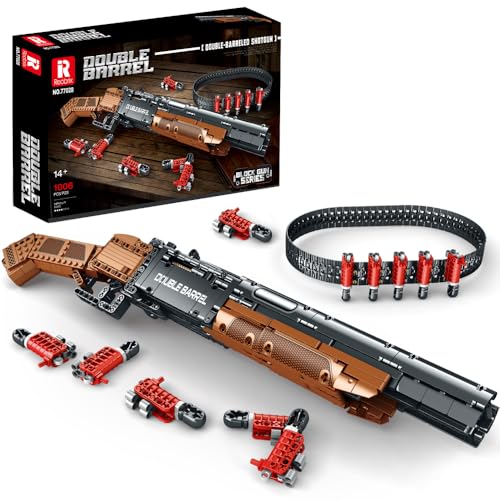 Reobrix 77028 Doppelläufige Schrotflinte Baukasten Set, 1006 Stück Gun Klemmbausteine Mit Schießfunktion Baustein,Moc Gewehr Modell Montage Spielzeug von Reobrix