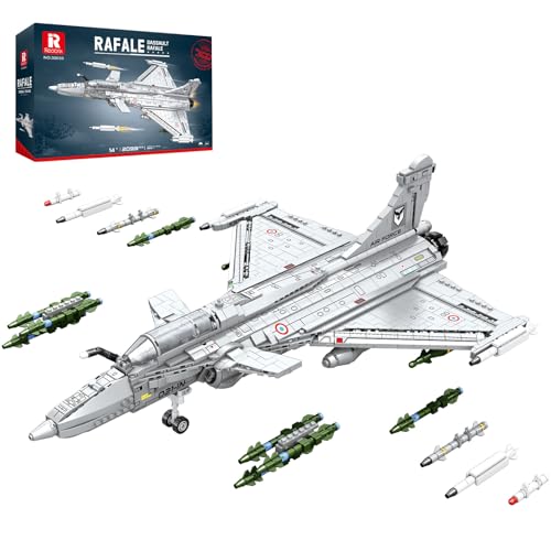 Reobrix Kampfjet Bausteinspielzeug für Erwachsene, Militärische Rafale Armee Flugzeug Modell mit Raketen, 33035 Technische Flugzeug Hobby Sammlung Bau Ziegel Geschenke für Jugendliche 14+ (2099 Stück) von Reobrix