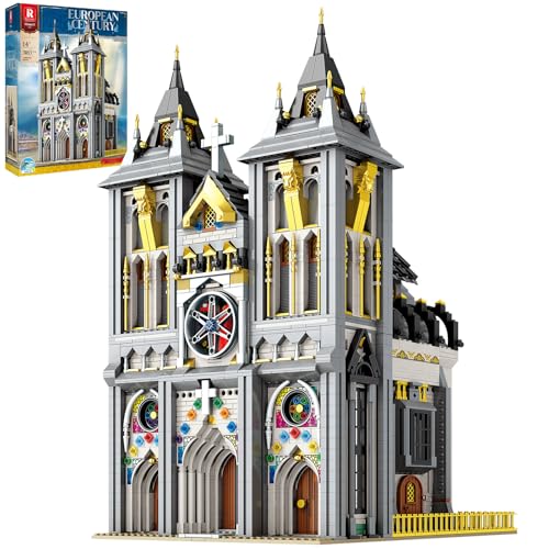 Reobrix Mittelalterliche Kirche Baustein-Set mit Licht, Europäische Architekturgeschichte Modellbausatz 66027, Heimdekoration Bau Ziegelstein Geschenk für Erwachsene Jugendliche 14+ (3183PCS) von Reobrix