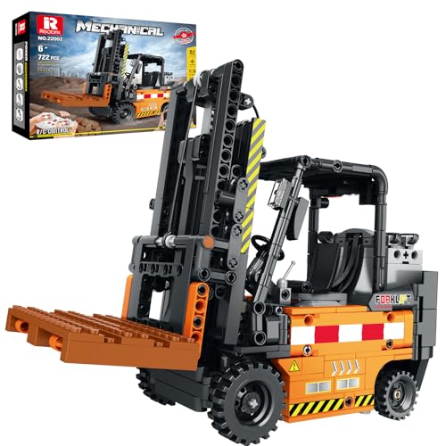 Reobrix RC Gabelstapler Baustein Spielzeug, APP/Fernbedienung Regal angehoben Engineering Fahrzeug mit Motorset, 22002 Technischer Bau Brick Auto Geschenk für Erwachsene Kinder 14+ (722Pcs) von Reobrix