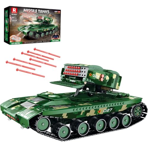 Reobrix Raketenpanzer Bausteine für Erwachsene, Militär Panzer Modell mit Fernbedienung 55027, STEM Bauspielzeug Set Erwachsene und Jugendliche ab 14 Jahren von Reobrix