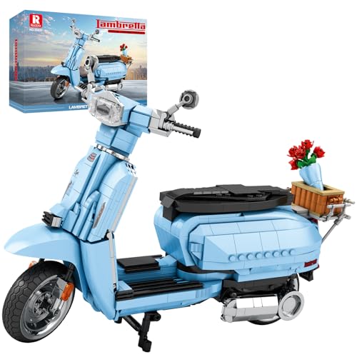 Reobrix V200 Motorrad-Bauspielzeug, Klemmbausteine Motorrad-Modell zum Bauen, Vintage Roller aus Italien, Modellbausatz für Erwachsene, Fahrzeug-Modell mit Ständer, Raumdekoration（1169 Stück） von Reobrix