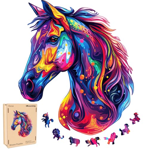 Pferdekopf-Holzpuzzle für Erwachsene, Pferde-Puzzles aus Holz (55,9 x 65 cm, 1000 Stück), einzigartige Form, Tierpuzzle für Erwachsene, unregelmäßiges Holzpuzzle, bestes Geschenk für Erwachsene und von Reouinty