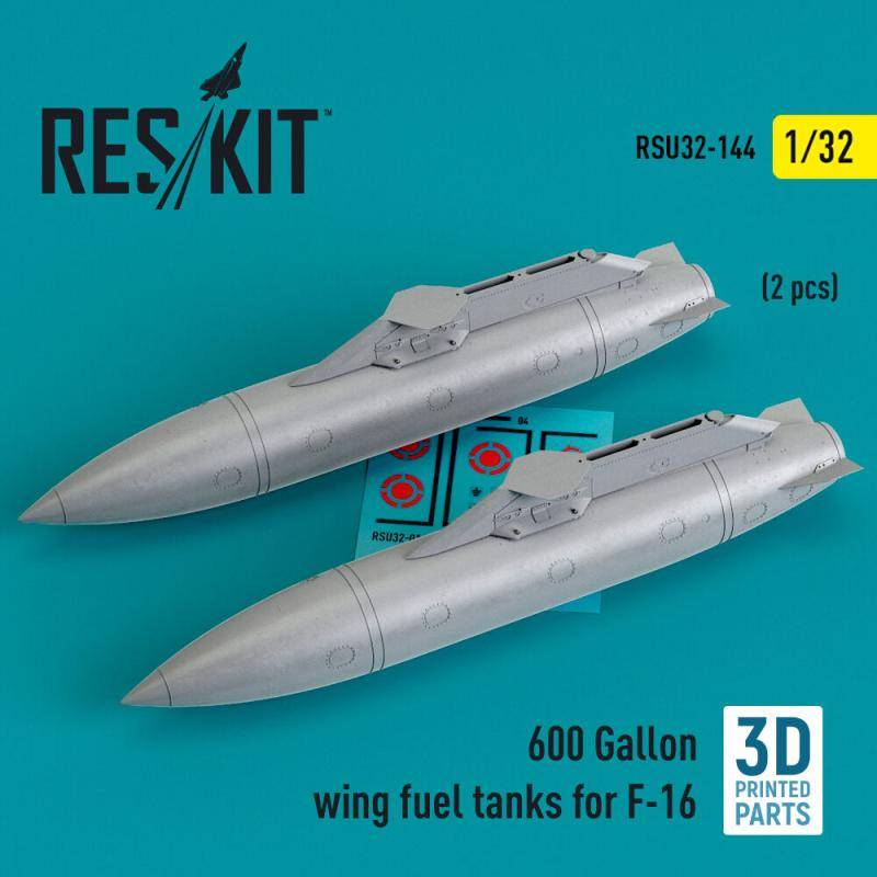 600 Gallon wing fuel tanks for F-16 (CJ/DJ Block 50/52, 50/52+, Sufa) (2 pcs) (3D Printed) von ResKit Models