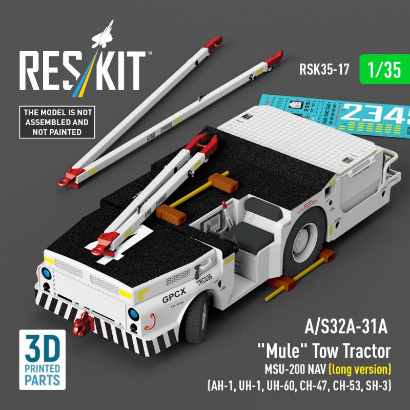 A/S32A-31A Mule Tow Tractor MSU-200 NAV (long version) (AH-1, UH-1, UH-60, CH-47, CH-53, SH-3) (3D Printed model kit) von ResKit Models