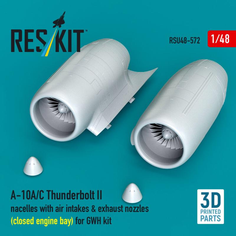 A-10A/C Thunderbolt II nacelles with air intakes & exhaust nozzles (close engine bay) for GWH kit (3D Printed) von ResKit Models