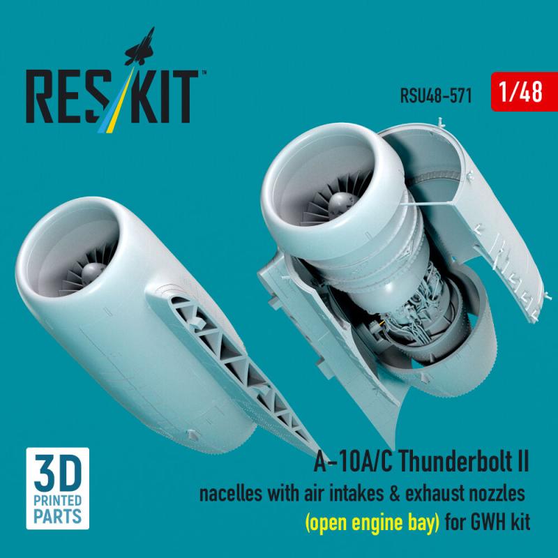 A-10A/C Thunderbolt II nacelles with air intakes & exhaust nozzles (open engine bay) for GWH kit (3D Printed) von ResKit Models