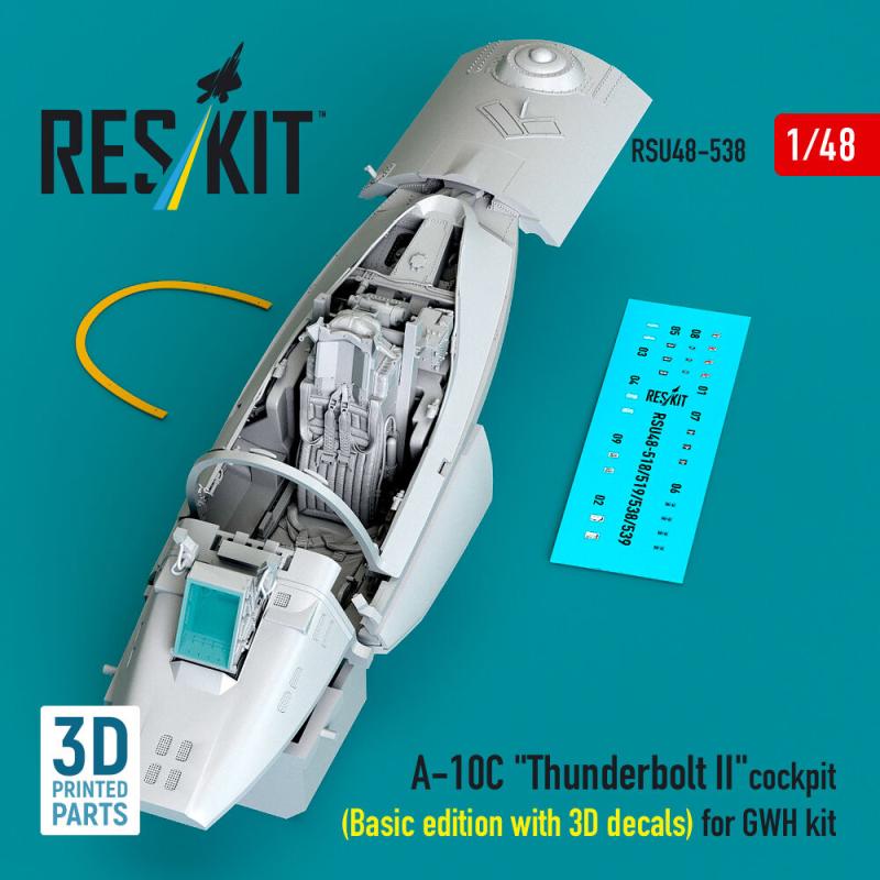 A-10C Thunderbolt II cockpit (Basic edition with 3D decals) for GWH kit (3D Printed) von ResKit Models