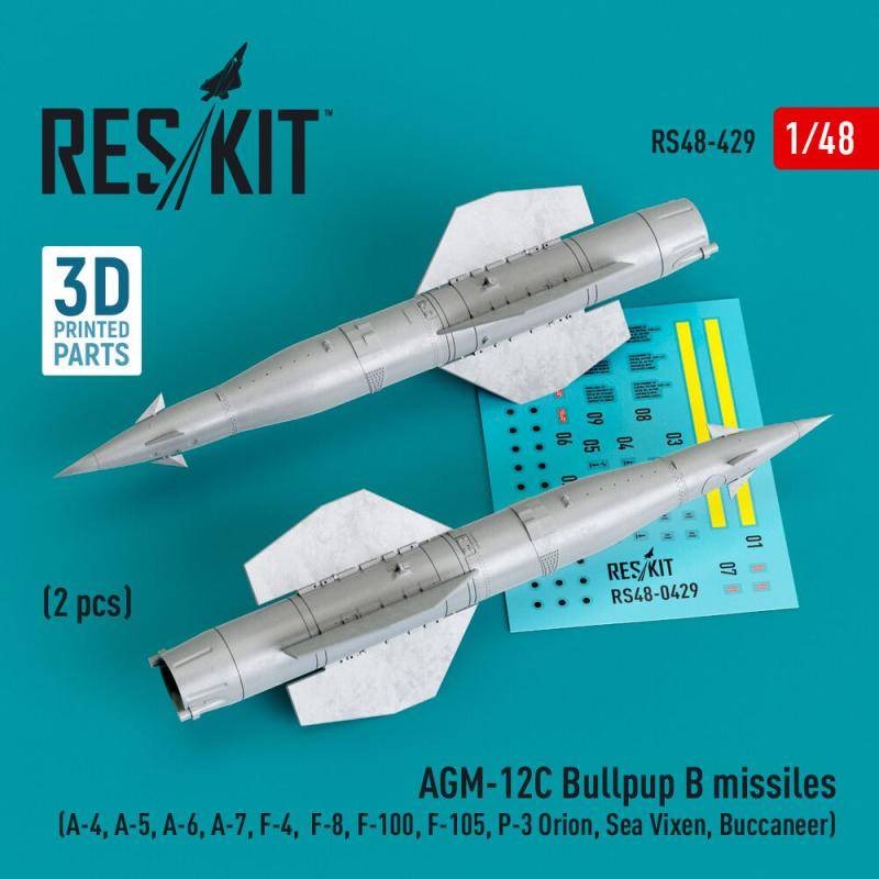 AGM-12C Bullpup B missiles (2 pcs) (A-4, A-5, A-6, A-7, F-4, F-8, F-100, F-105, P-3 Orion, Sea Vixen, Buccaneer) (3D Printed) von ResKit Models