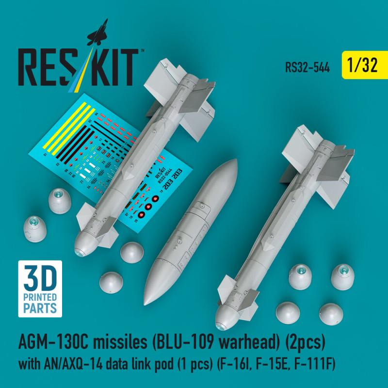 AGM-130C missiles (BLU-109 warhead) (2 pcs) with AN/AXQ-14 data link pod (1 pcs) (F-16I, F-15E, F-111F) (3D Printed) von ResKit Models