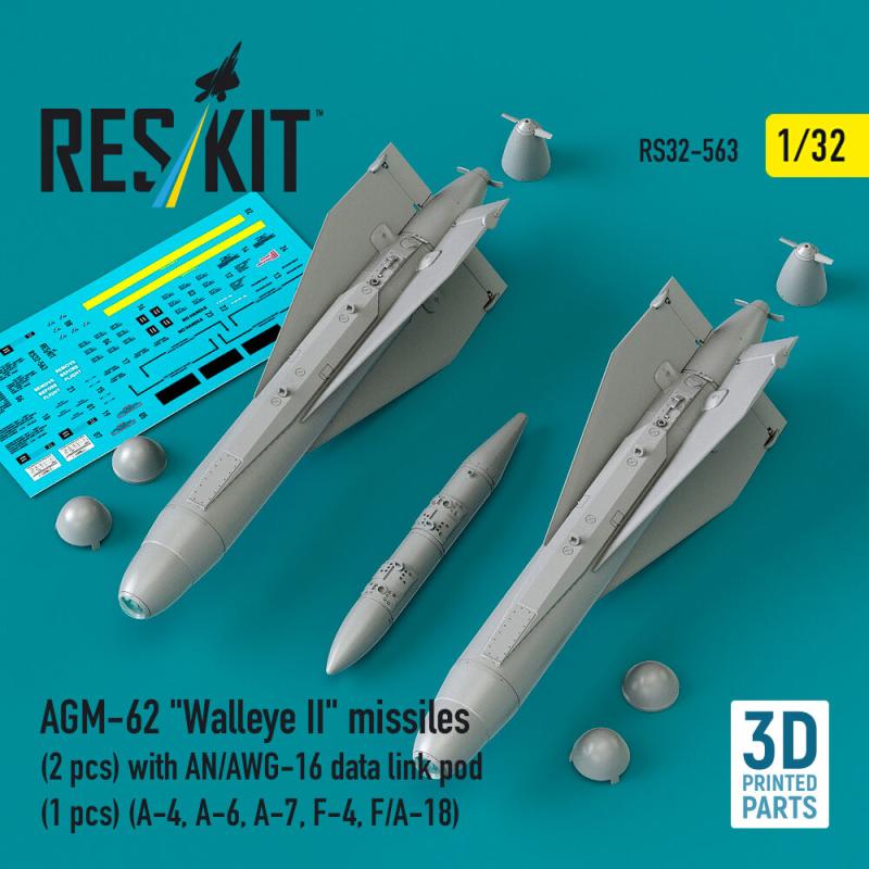 AGM-62 Walleye II missiles (2 pcs) with AN/AWG-16 data link pod (1 pcs) (A-4, A-6, A-7, F-4, F/A-18) (3D Printed) von ResKit Models