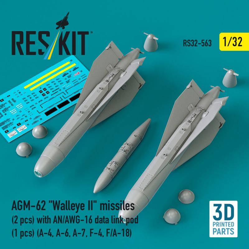 AGM-62 Walleye II missiles (2 pcs) with AN/AWG-16 data link pod (1 pcs) (A-4, A-6, A-7, F-4, F/A-18) (3D Printed) von ResKit Models