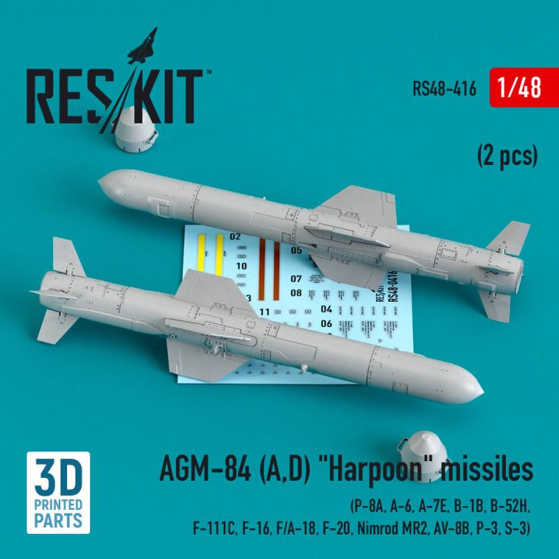 AGM-84 (A,D) Harpoon missiles (2 pcs) (P-8A, A-6, A-7E, B-1B, B-52H, F-111C, F-16, F/A-18, F-20, Nimrod MR2, AV-8B, P-3, S-3) (3D Printed) von ResKit Models