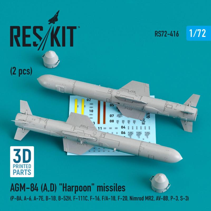 AGM-84 (A,D) Harpoon missiles (2 pcs) (P-8A, A-6, A-7E, B-1B, B-52H, F-111C, F-16, F/A-18, F-20, Nimrod MR2, AV-8B, P-3, S-3) (3D Printed) von ResKit Models