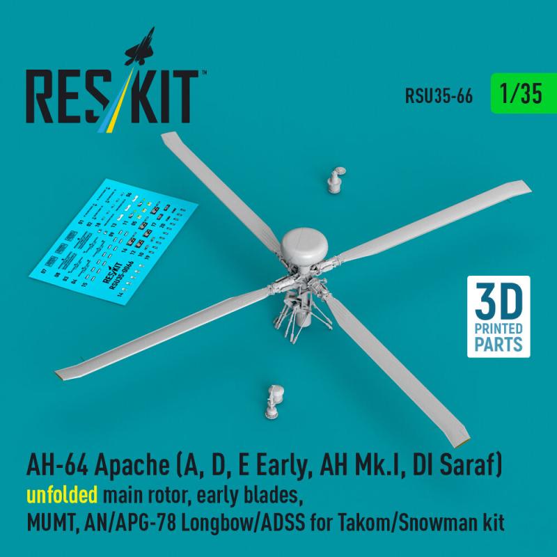 AH-64 Apache (A, D, E Early, AH Mk.I, DI Saraf) unfolded main rotor, early blades, MUMT, AN/APG-78 Longbow/ADSS for Takom/Snowman kit (3D Printed) von ResKit Models