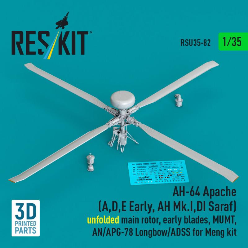 AH-64 Apache (A,D,E Early, AH Mk.I,DI Saraf) unfolded main rotor, early blades, MUMT, AN/APG-78 Longbow/ADSS for Meng kit (3D Printed)(1/35) von ResKit Models