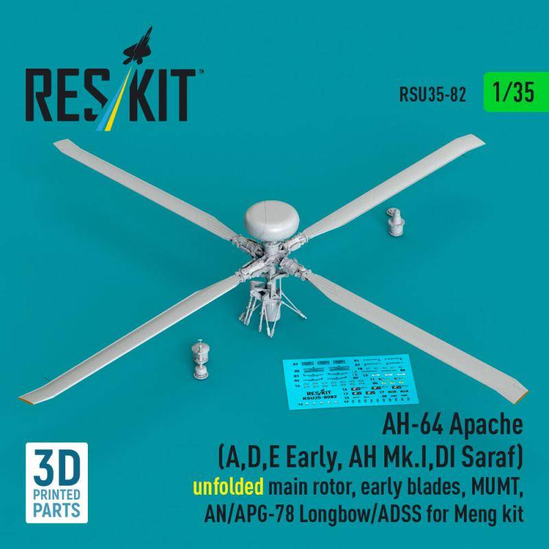 AH-64 Apache (A,D,E Early, AH Mk.I,DI Saraf) unfolded main rotor, early blades, MUMT, AN/APG-78 Longbow/ADSS for Meng kit (3D Printed)(1/35) von ResKit Models