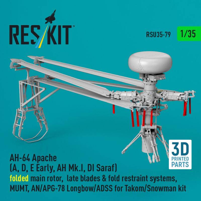 AH-64E late Apache folded main rotor, late blades & fold restraint systems, MUMT, AN/APG-78 Longbow for Takom/Snowman kit (3D Printed) von ResKit Models