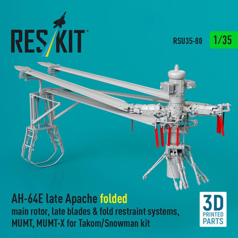 AH-64E late Apache folded main rotor, late blades & fold restraint systems, MUMT, MUMT-X for Takom/Snowman kit (3D Printed) von ResKit Models