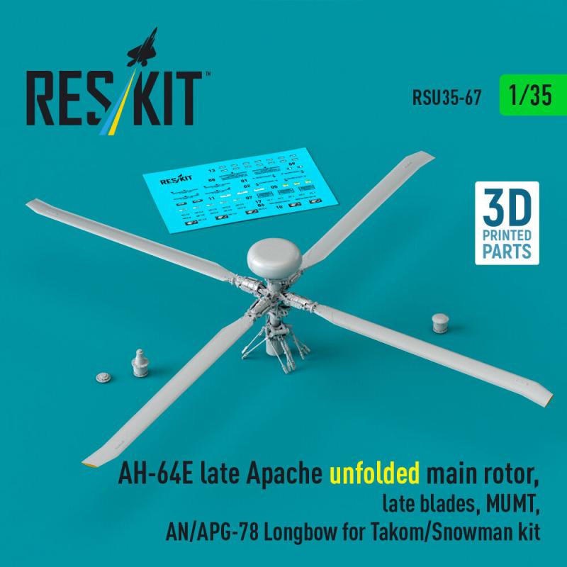 AH-64E late Apache unfolded main rotor, late blades, MUMT, AN/APG-78 Longbow for Takom/Snowman kit (3D Printed) von ResKit Models
