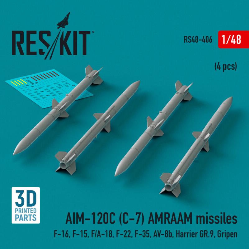 AIM-120C (C-7) AMRAAM missiles (4 pcs) (F-16, F-15, F/A-18, F-22, F-35, AV-8b, Harrier GR.9, Gripen) (3D Printed) von ResKit Models