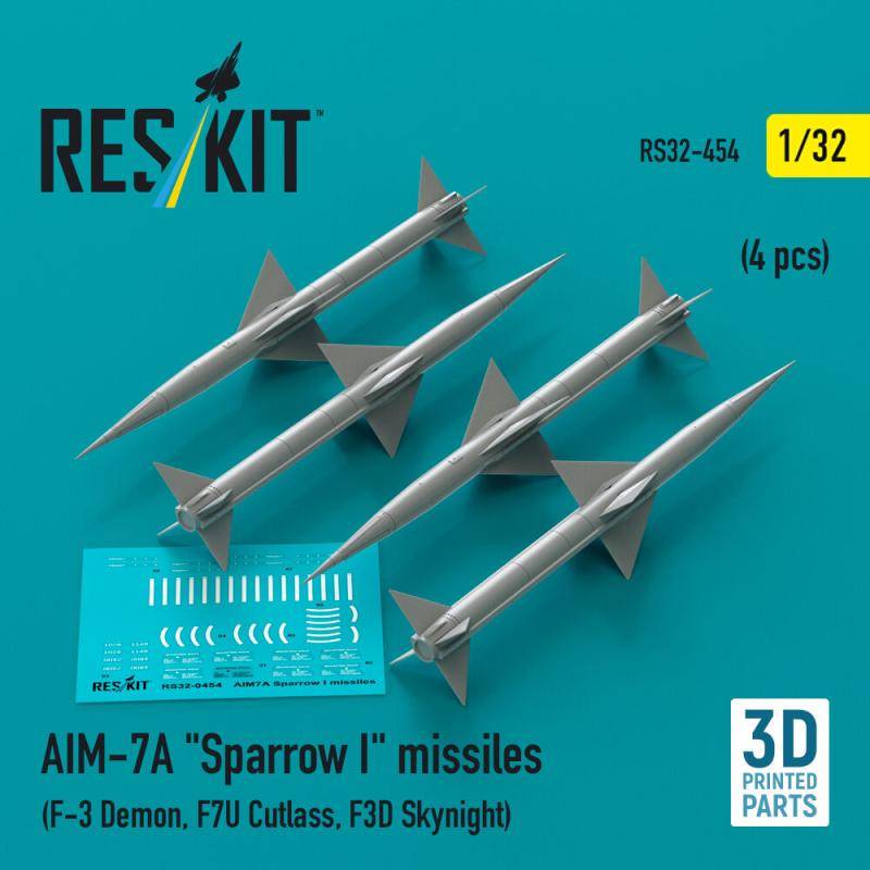 AIM-7A Sparrow I missiles (4 pcs) (F-3 Demon, F7U Cutlass, F3D Skynight) (3D Printed) von ResKit Models