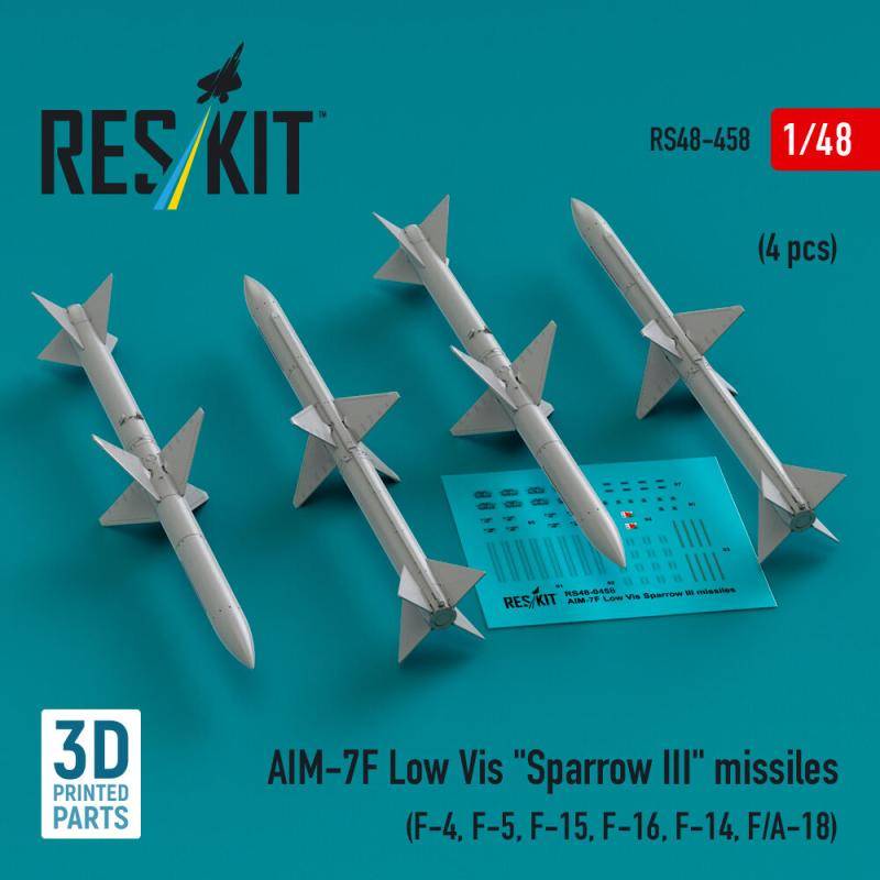 AIM-7F Low Vis Sparrow III missiles (4 pcs) (F-4, F-5, F-15, F-16, F-14, F/A-18) (3D Printed) von ResKit Models