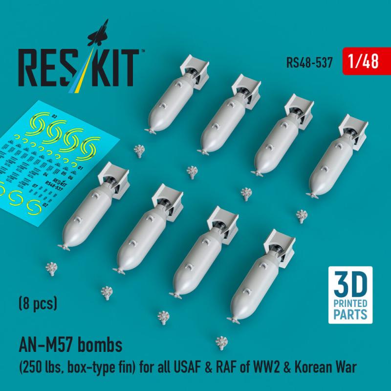 AN-M57 bombs (250 lbs, box-type fin) for all USAF & RAF of WW2 & Korean War (8 pcs) (3D Printed) von ResKit Models