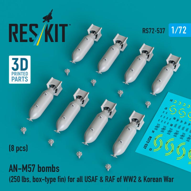 AN-M57 bombs (250 lbs, box-type fin) for all USAF & RAF of WW2 & Korean War (8 pcs) (3D Printed) von ResKit Models