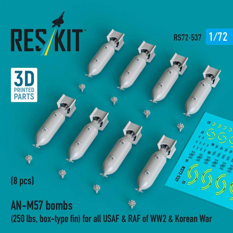 AN-M57 bombs (250 lbs, box-type fin) for all USAF & RAF of WW2 & Korean War (8 pcs) (3D Printed) von ResKit Models
